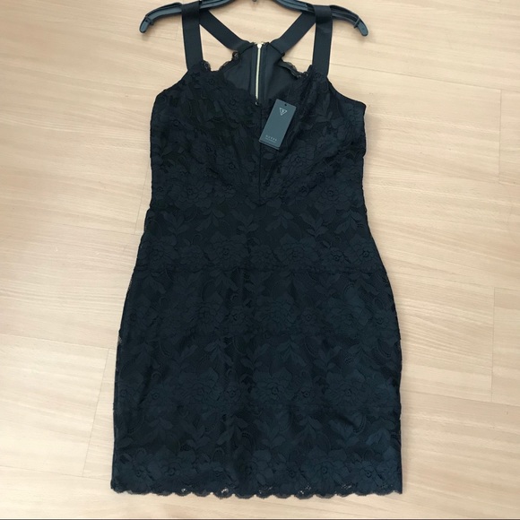 GUESS NWT LBD Jessica Black Lace Dress Open Back - Picture 2 of 8